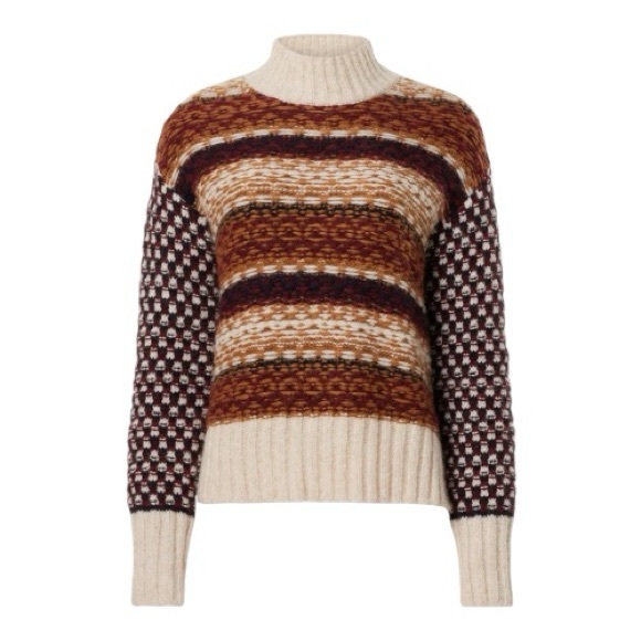 Veronica Beard Clary Sweater Chunky Alpaca Wool Blend Brown Cream Size XS - Picture 1 of 10